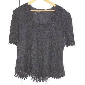 Brilliante Black Heavily BEADED Vintage Elegant RETRO EVENING Blouse Sz.2X